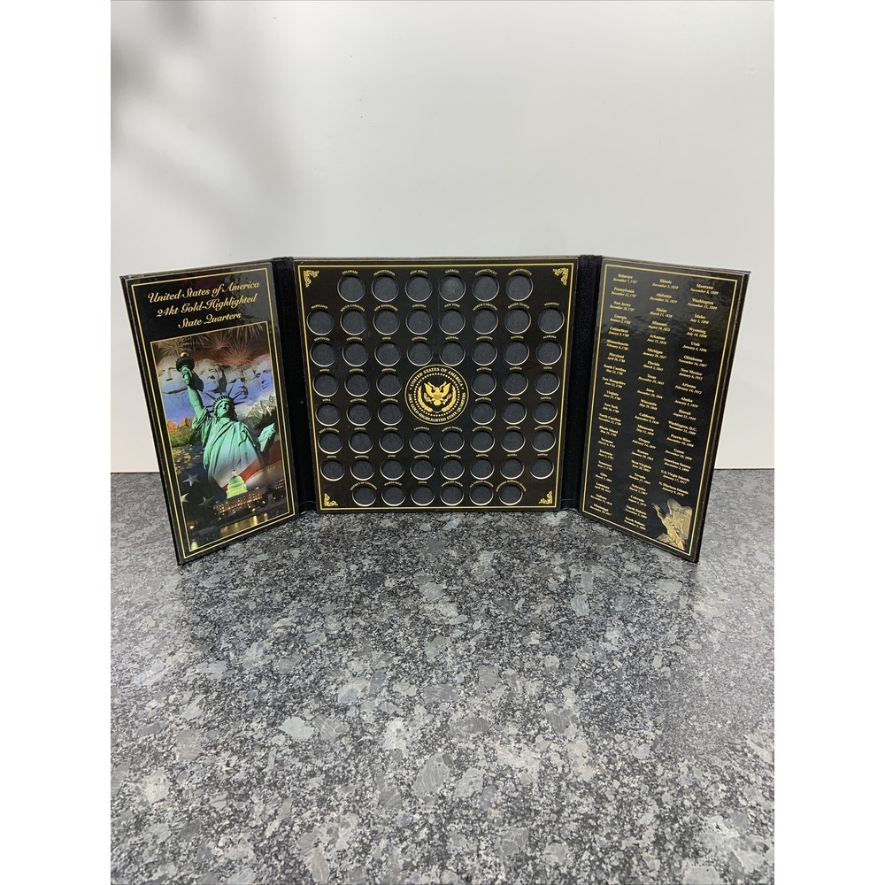 Danbury Mint Album United States of America 24kt Gold Highlighted State Quarters